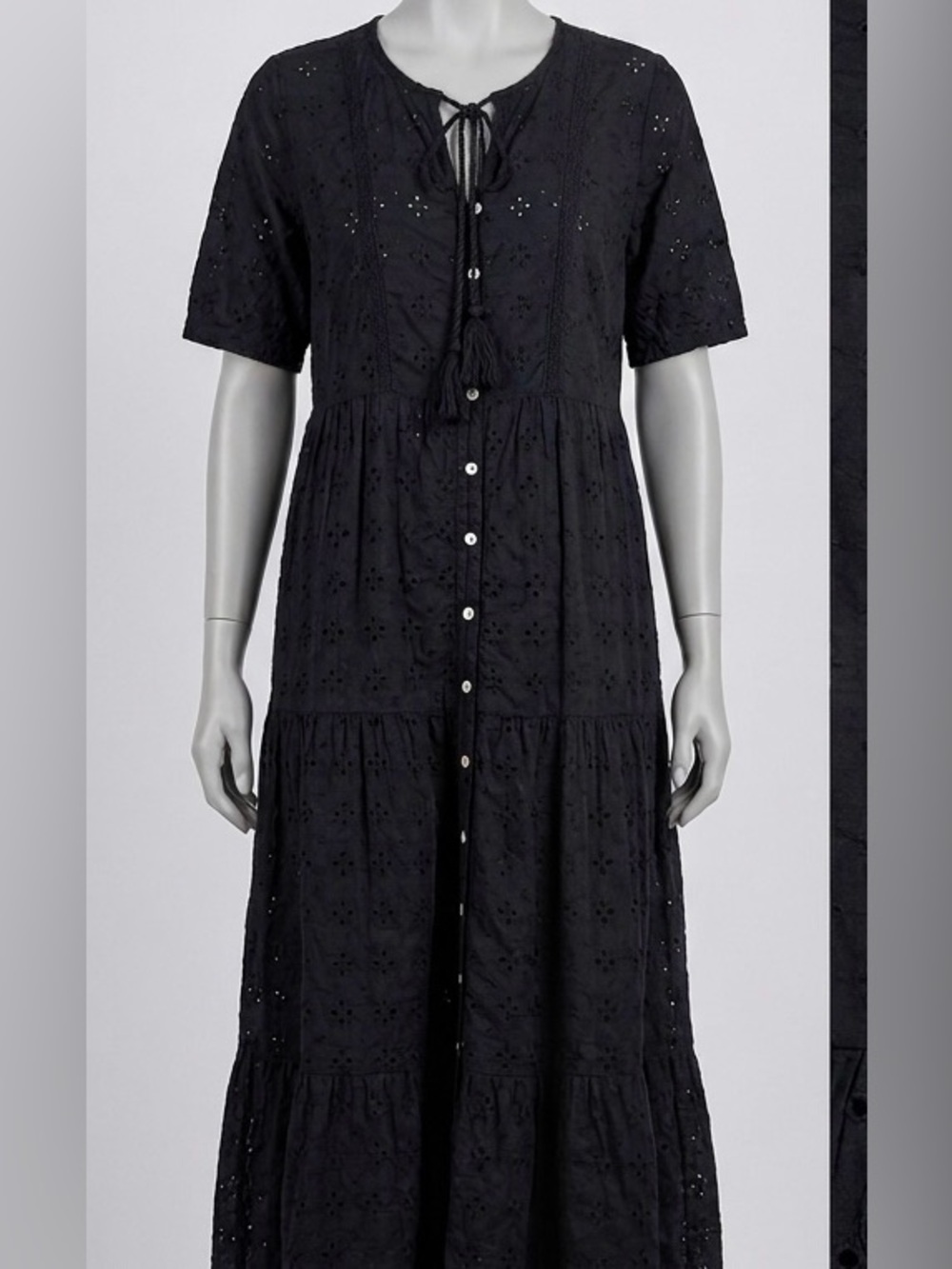 dRA Los Angeles Black Eyelet Tiered Midi Dress - Size XS